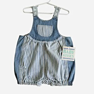 VTG Y2K Toddler Girl 24M Denim Bubble Romper 1pc Outfit Denim Blue Stripe NWT